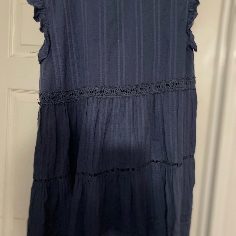 Altar'd State Navy Blue Midi Dress with Lace Trim